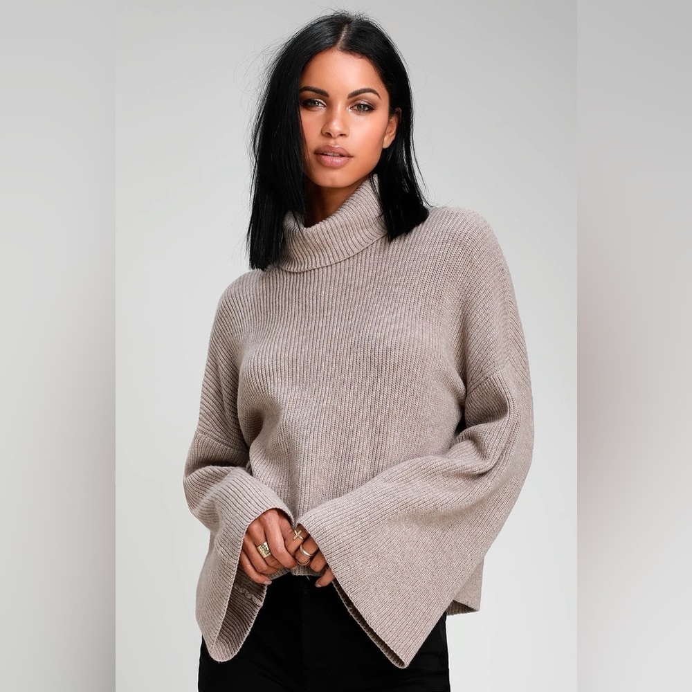 Fireside Chats Taupe Knit Turtleneck Sweater